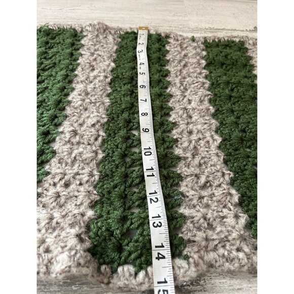 Set of crocheted green and taupe striped placemats cottage core - Picture 4 of 7